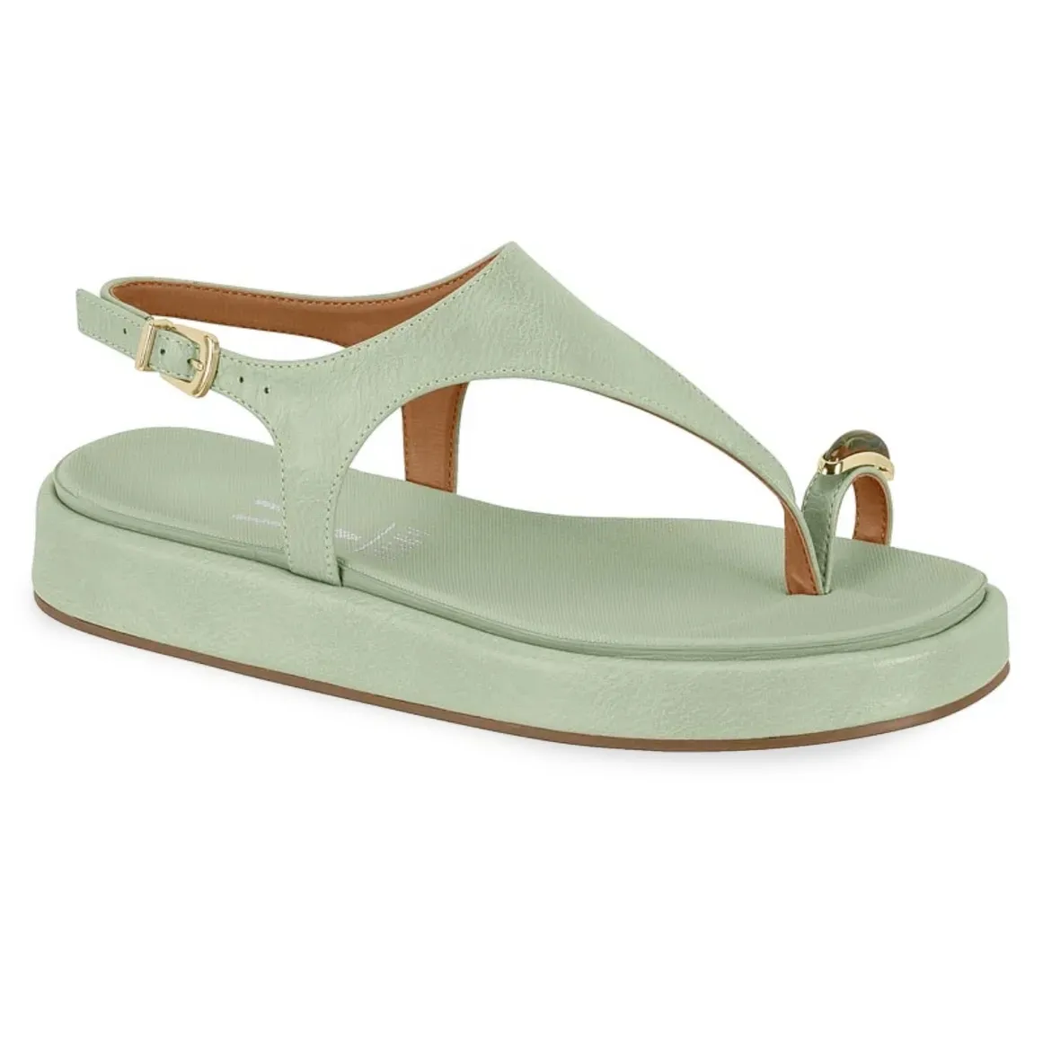 Sandália casual feminina Vizzano verde com tiras finas e salto bloco